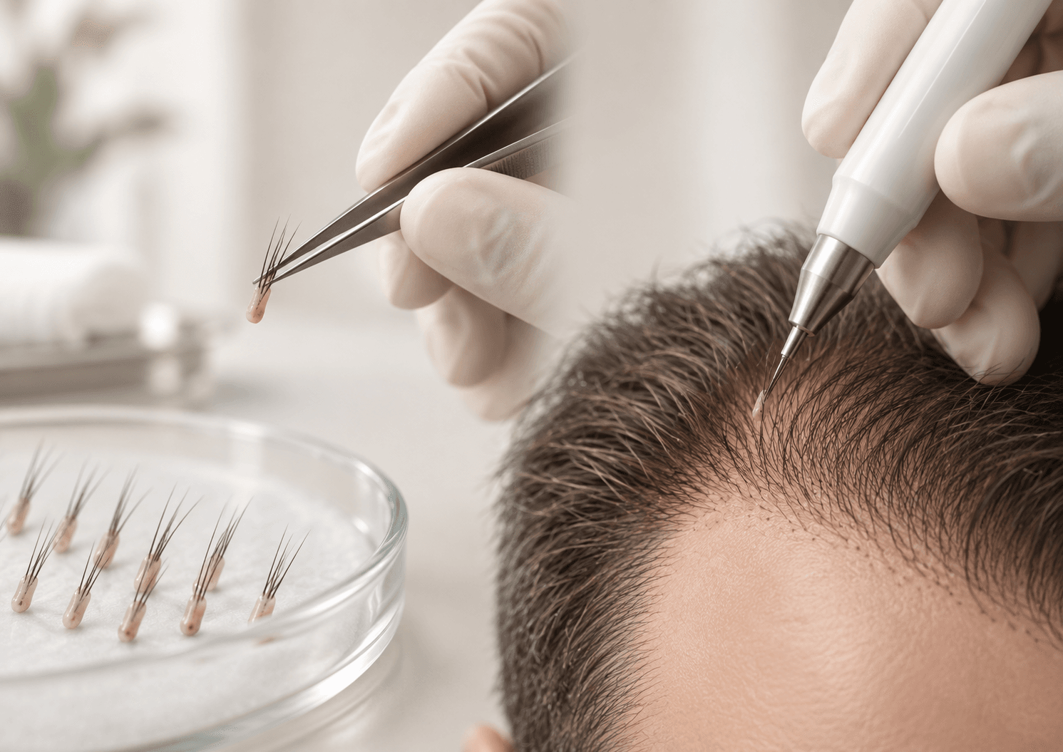 Vergleich der Haartransplantationsmethoden FUE und DHI
