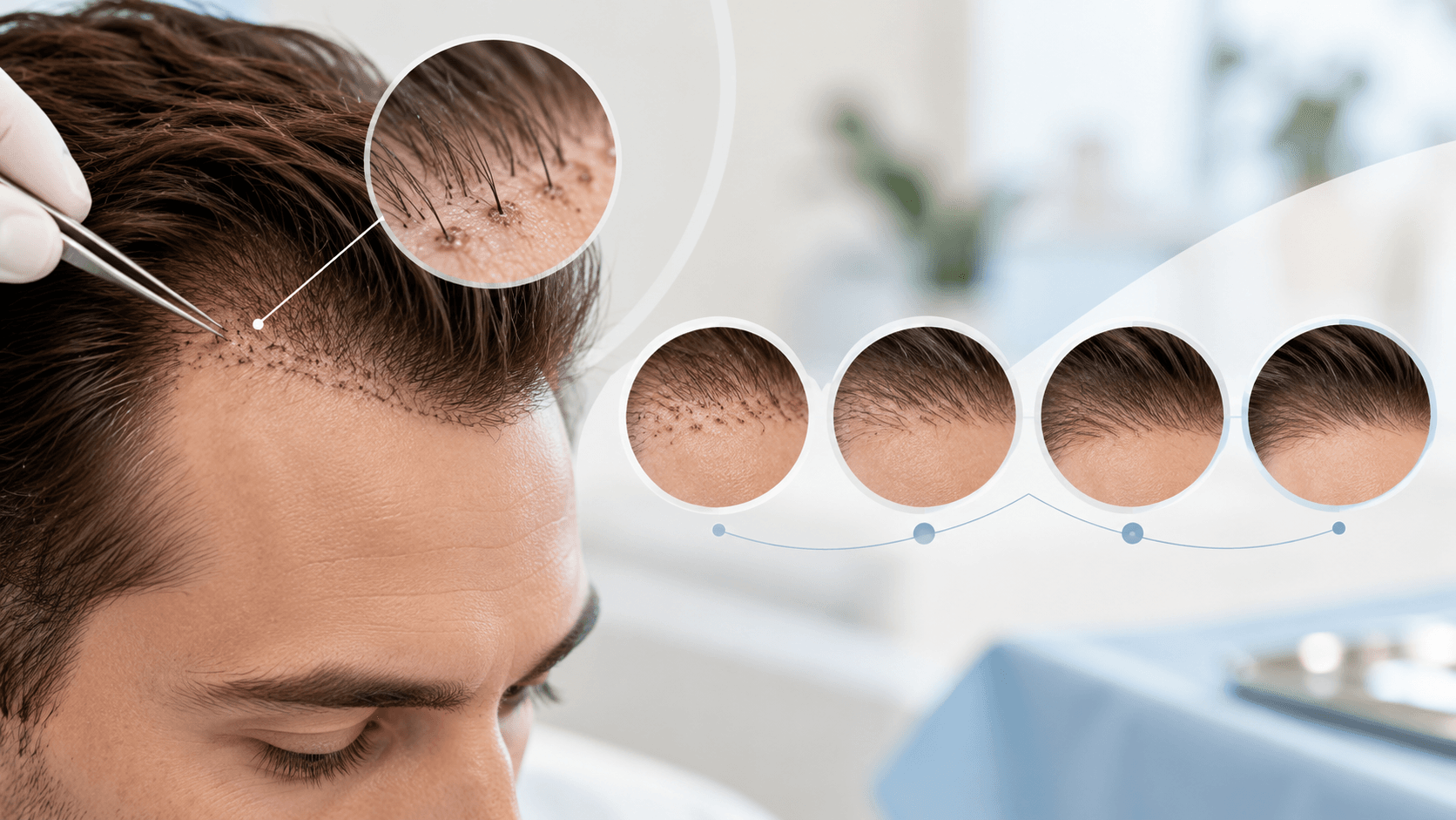 Hair transplant procedure and scalp recovery.