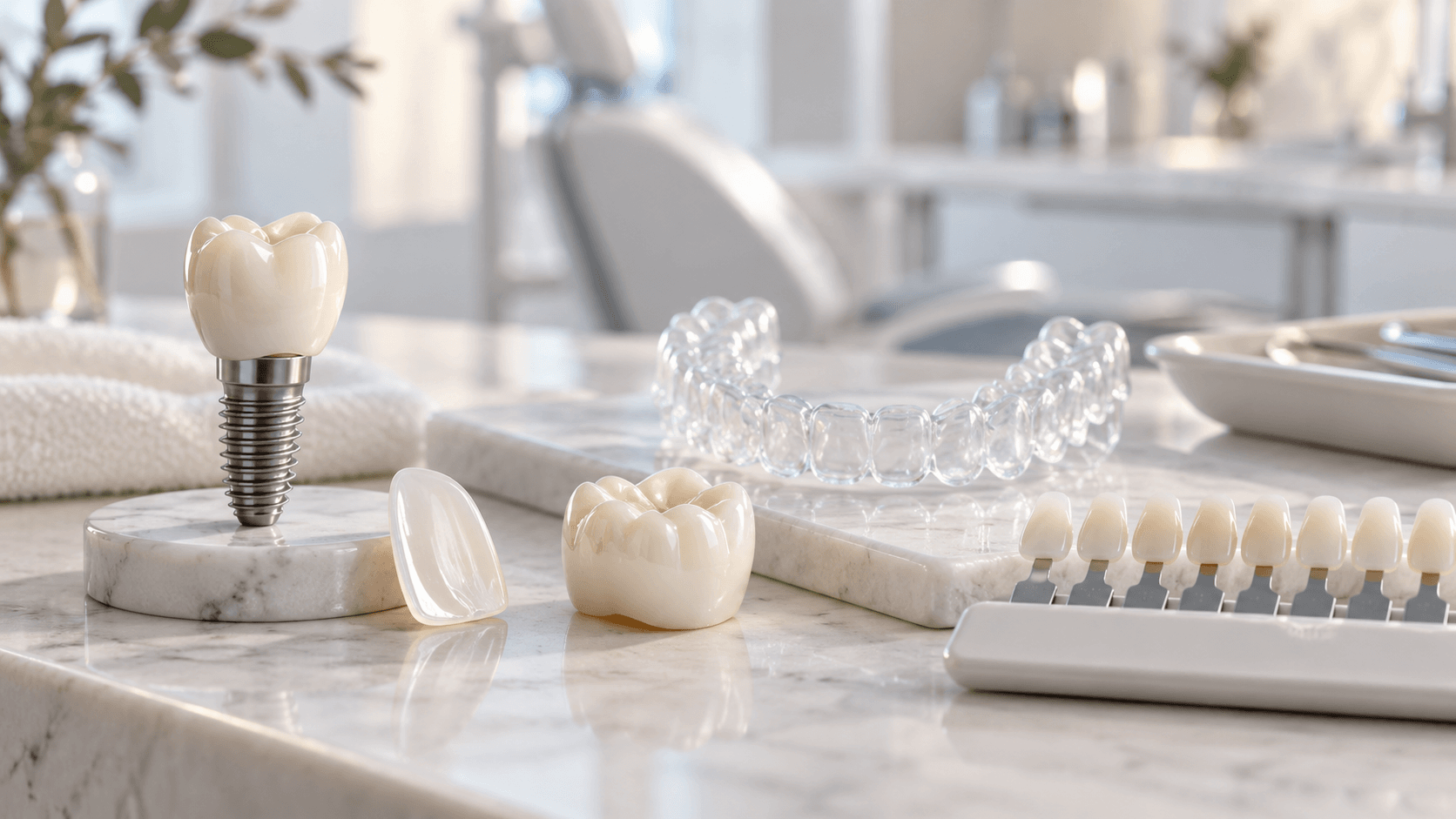 Zahnimplantate, Veneers, Kronen, Aligner und Bleaching