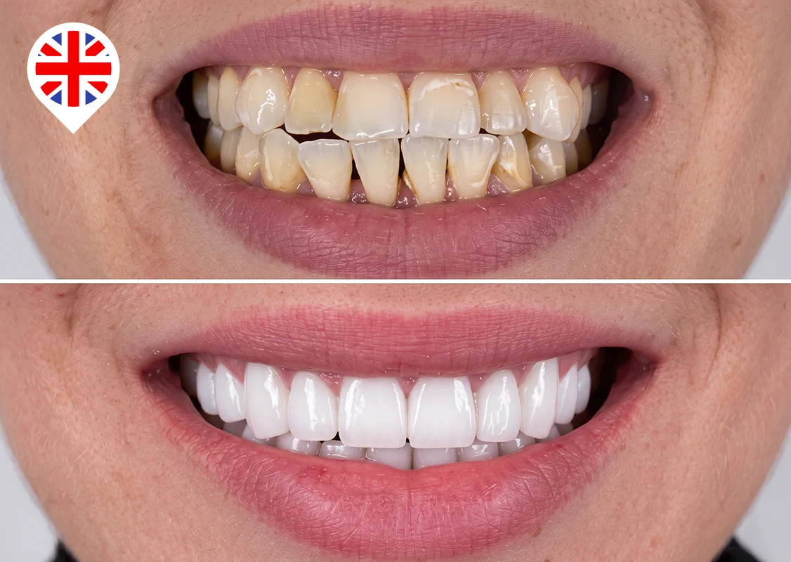 Crowded, yellowed teeth realigned